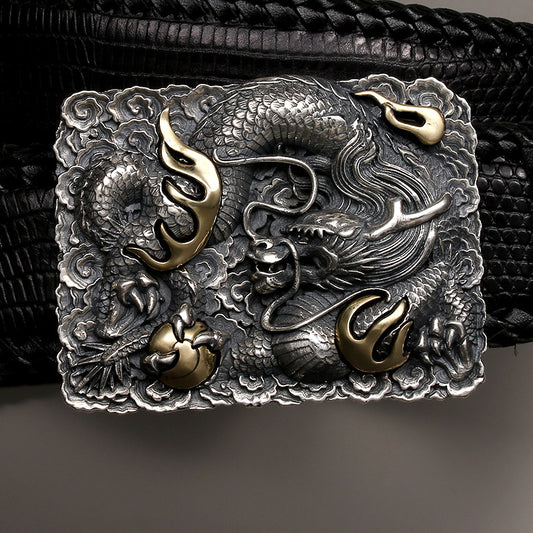 Hidden Dragon Silver Python Leather Biker Belt — product view