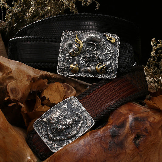 Hidden Dragon Silver Python Leather Biker Belt — alternate product view 1