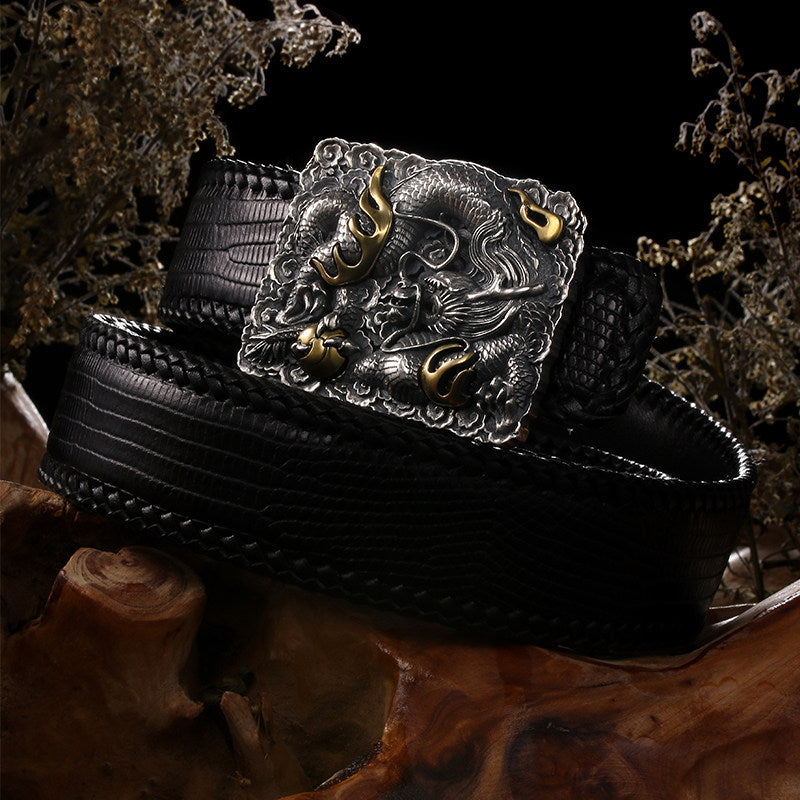 Hidden Dragon Silver Python Leather Biker Belt — alternate product view 2
