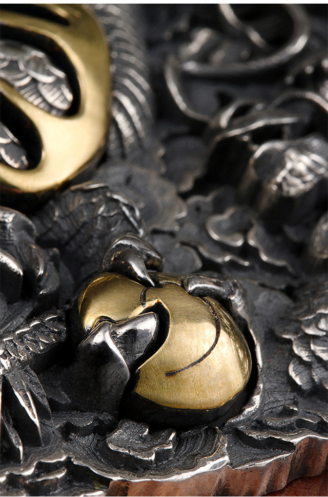 Hidden Dragon Silver Python Leather Biker Belt — detail view 5