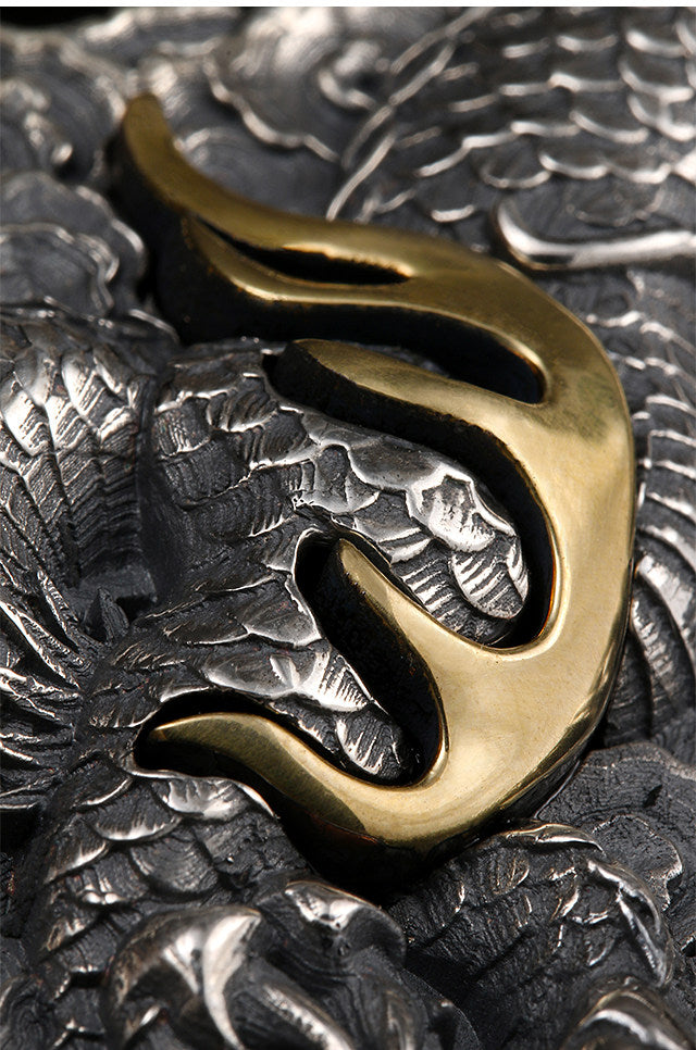 Hidden Dragon Silver Python Leather Biker Belt — detail view 6
