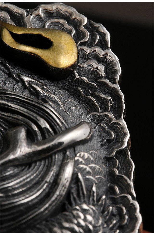 Hidden Dragon Silver Python Leather Biker Belt — detail view 8