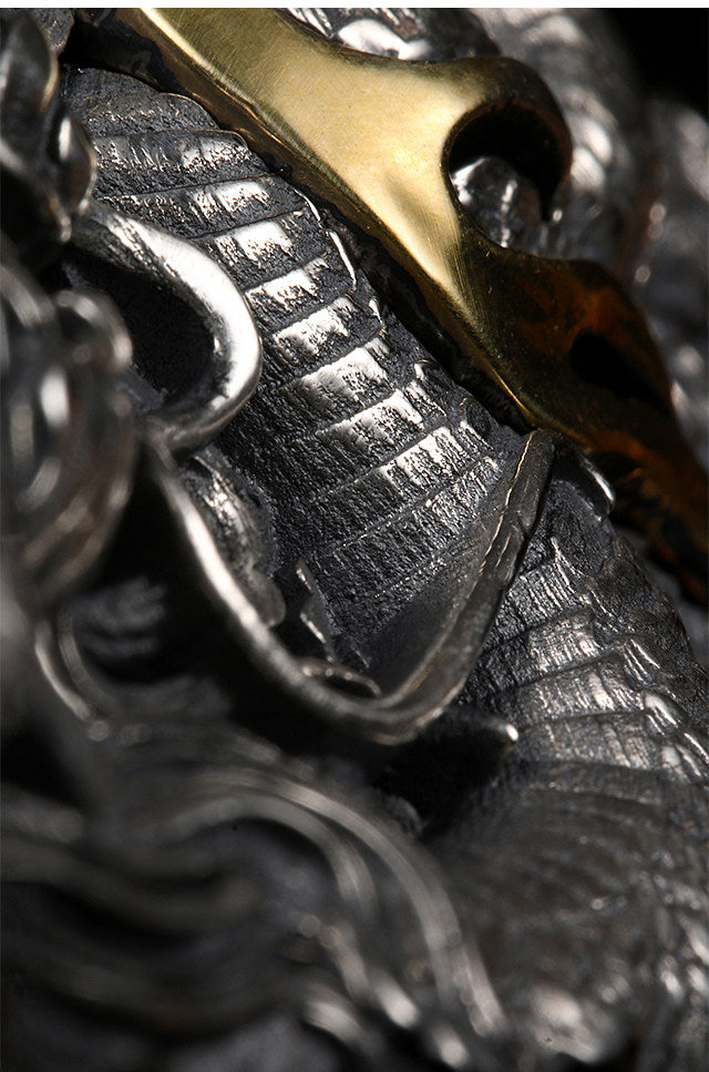 Hidden Dragon Silver Python Leather Biker Belt — detail view 9