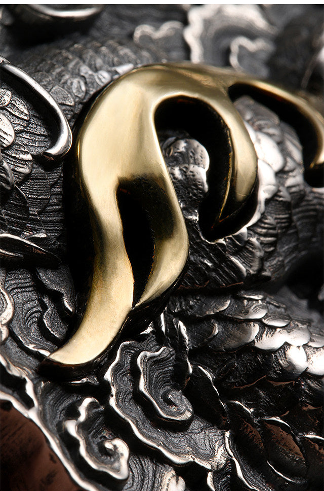 Hidden Dragon Silver Python Leather Biker Belt — detail view 10