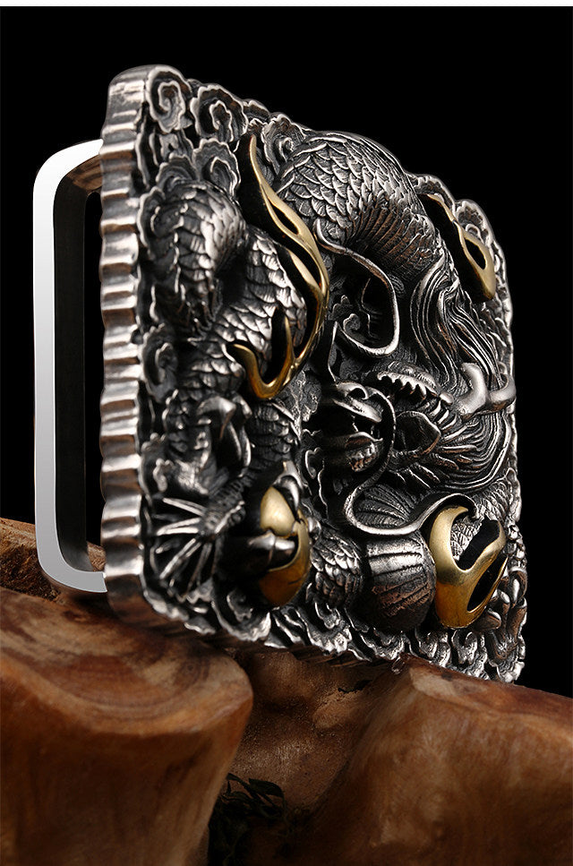 Hidden Dragon Silver Python Leather Biker Belt — detail view 13