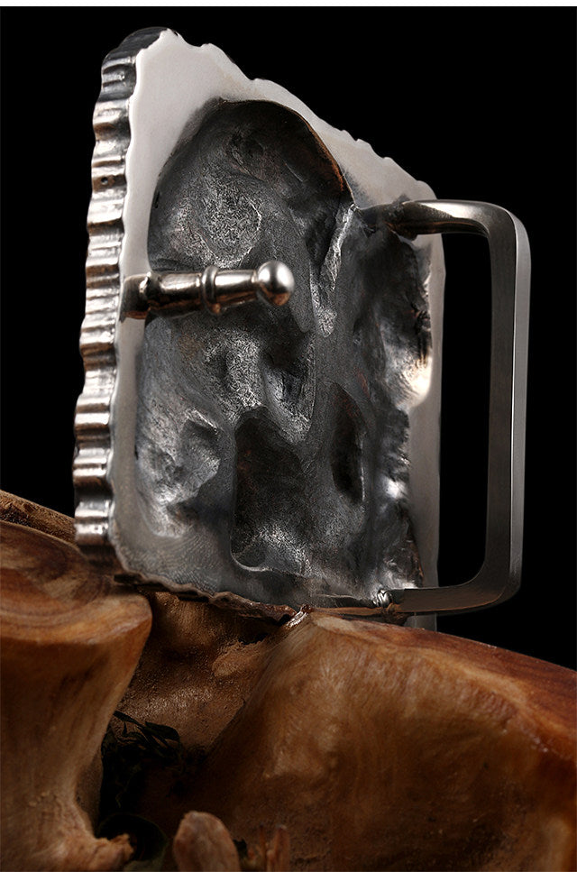 Hidden Dragon Silver Python Leather Biker Belt — detail view 14