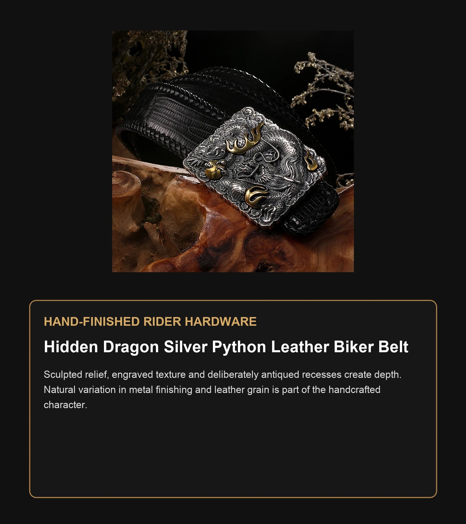Hidden Dragon Silver Python Leather Biker Belt craftsmanship guide in English