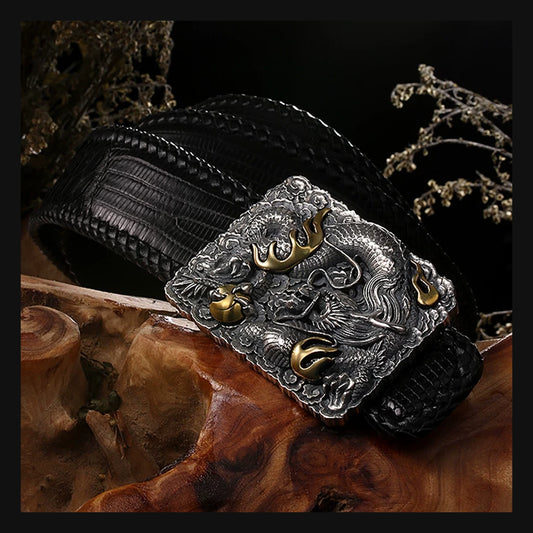 Hidden Dragon Silver Python Leather Biker Belt product view