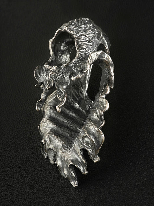 Openwork cloak sterling silver pendant angled view