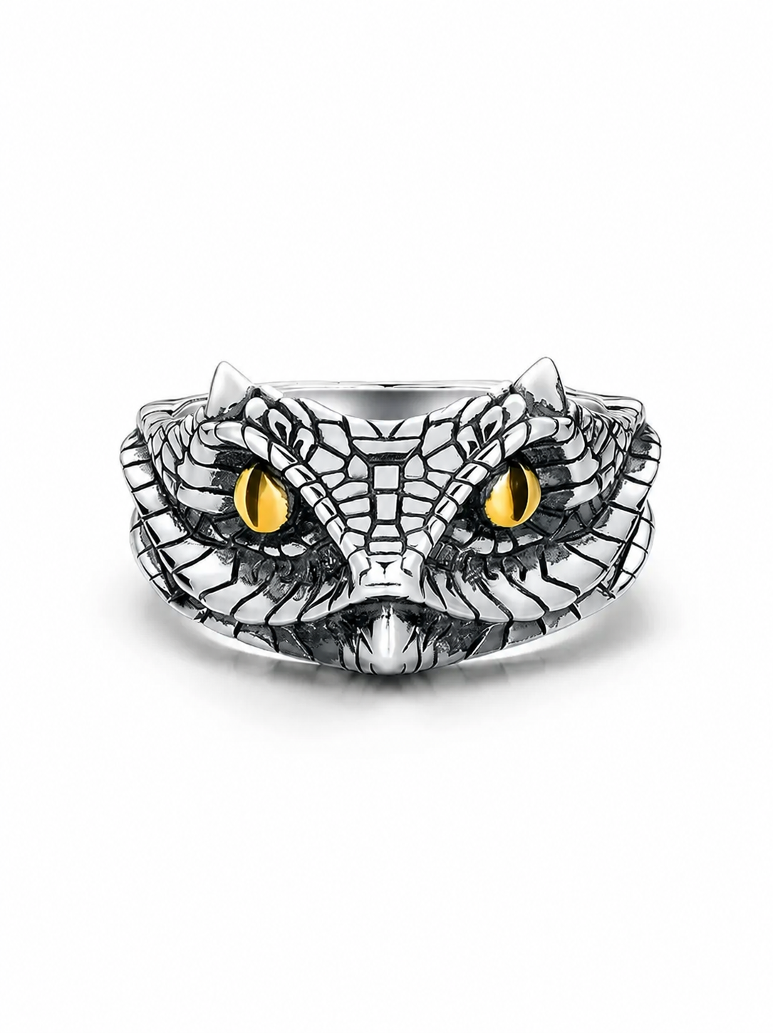 Horned Python Yellow Eye Sterling Silver Ring - product view