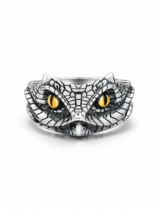 Horned Python Yellow Eye Sterling Silver Ring - product view