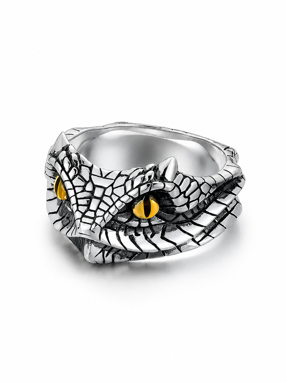Horned Python Yellow Eye Sterling Silver Ring - product view 2