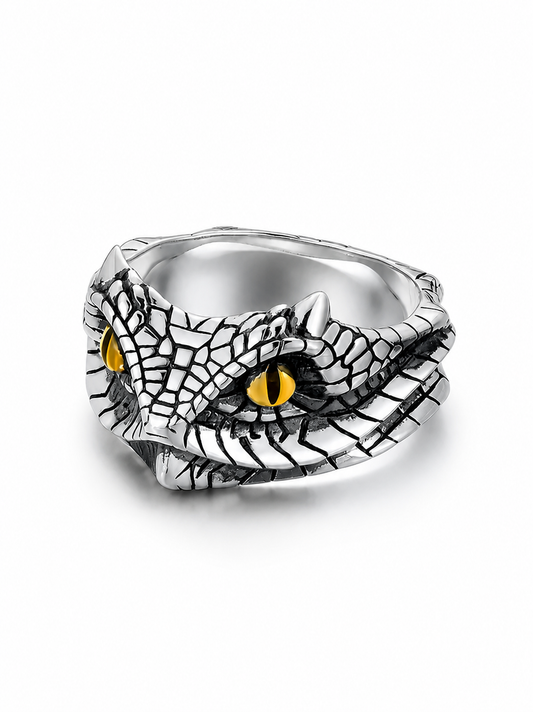 Horned Python Yellow Eye Sterling Silver Ring - product view 2