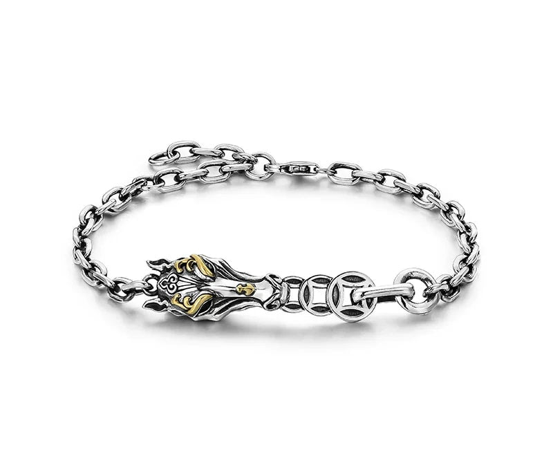 Horse Head and Ring Sterling Silver Zodiac Bracelet – wrist and design view 1