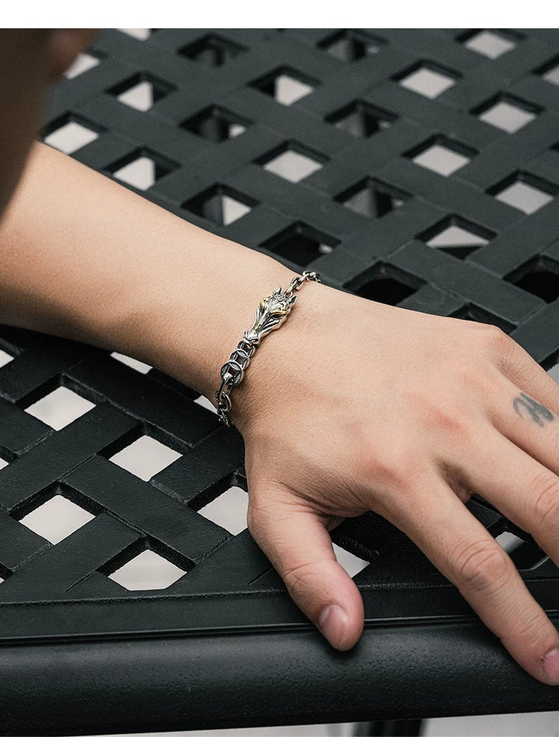 Horse Head and Ring Sterling Silver Zodiac Bracelet – wrist and design view 2