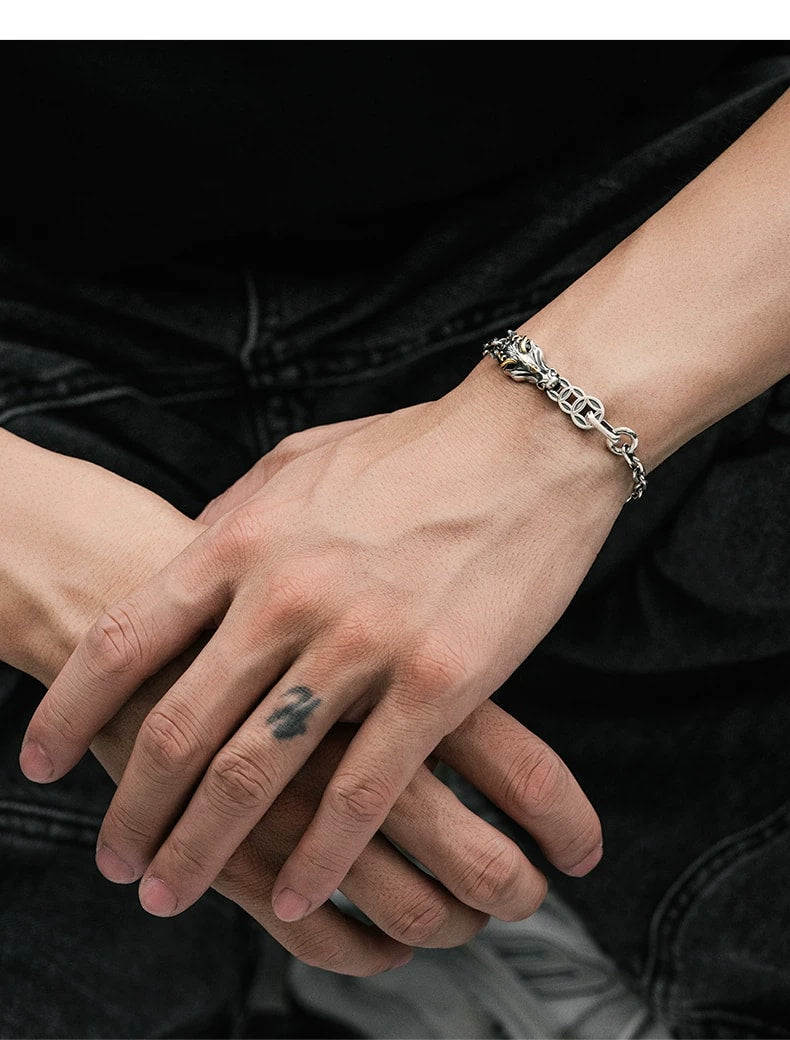 Horse Head and Ring Sterling Silver Zodiac Bracelet – wrist and design view 3
