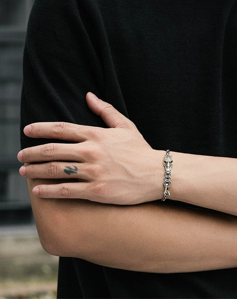 Horse Head and Ring Sterling Silver Zodiac Bracelet – wrist and design view 4