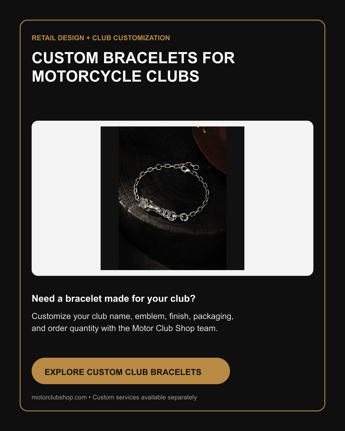 Custom motorcycle club bracelets by Motor Club Shop