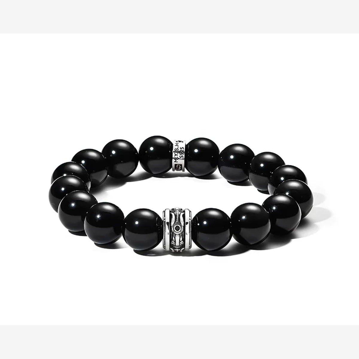 Horse Head Black Obsidian Sterling Silver Bracelet – product view