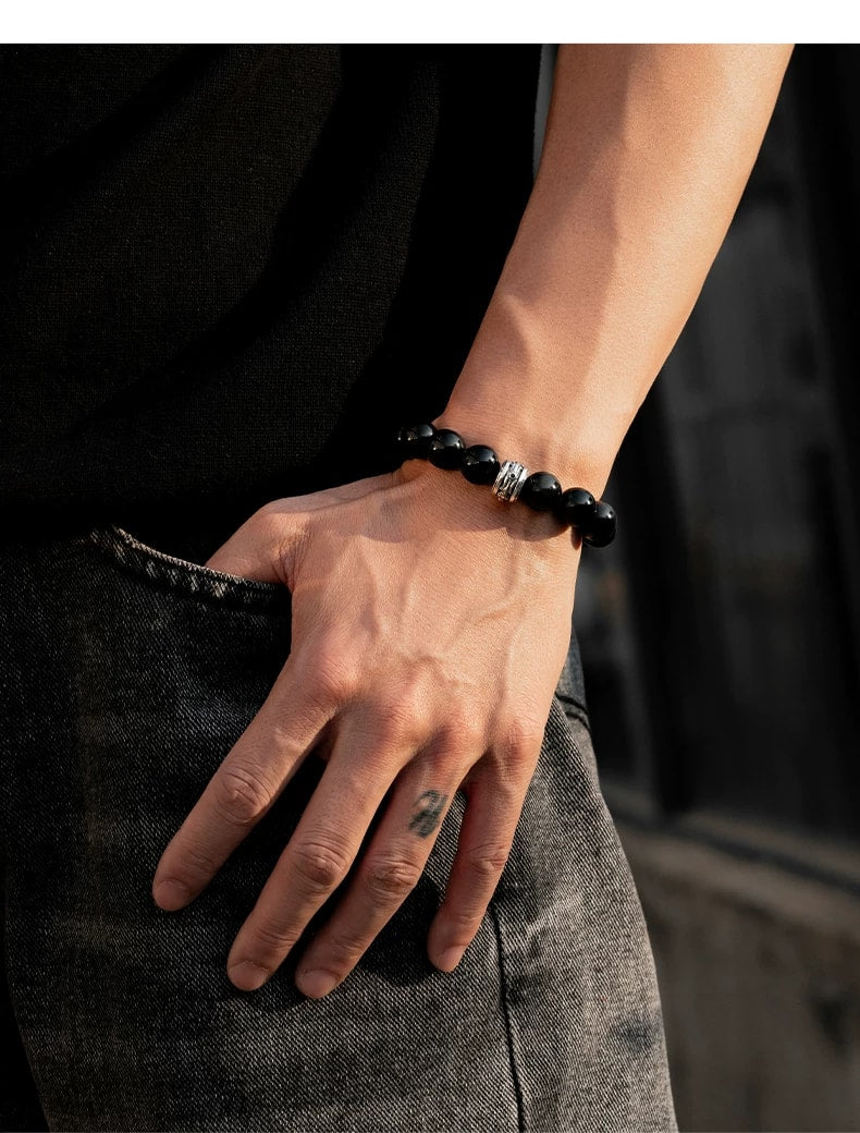 Horse Head Black Obsidian Sterling Silver Bracelet – wrist and design view 3