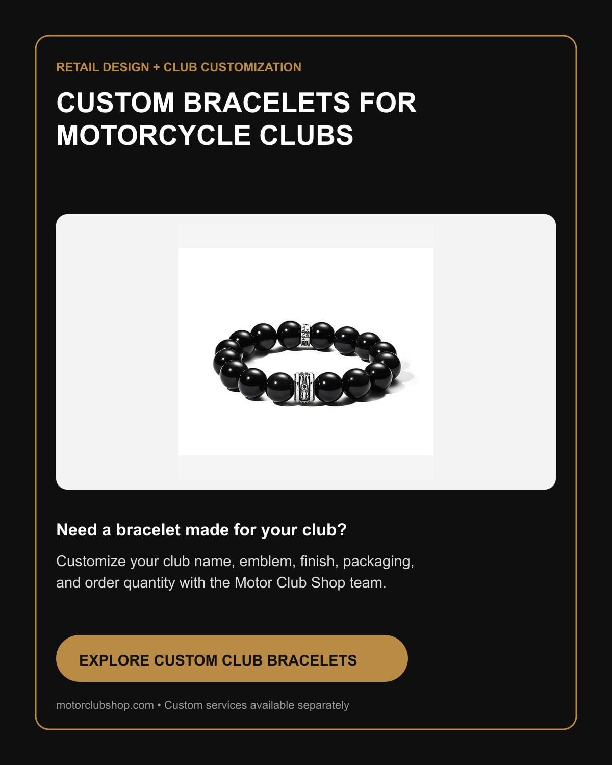 Custom motorcycle club bracelets by Motor Club Shop