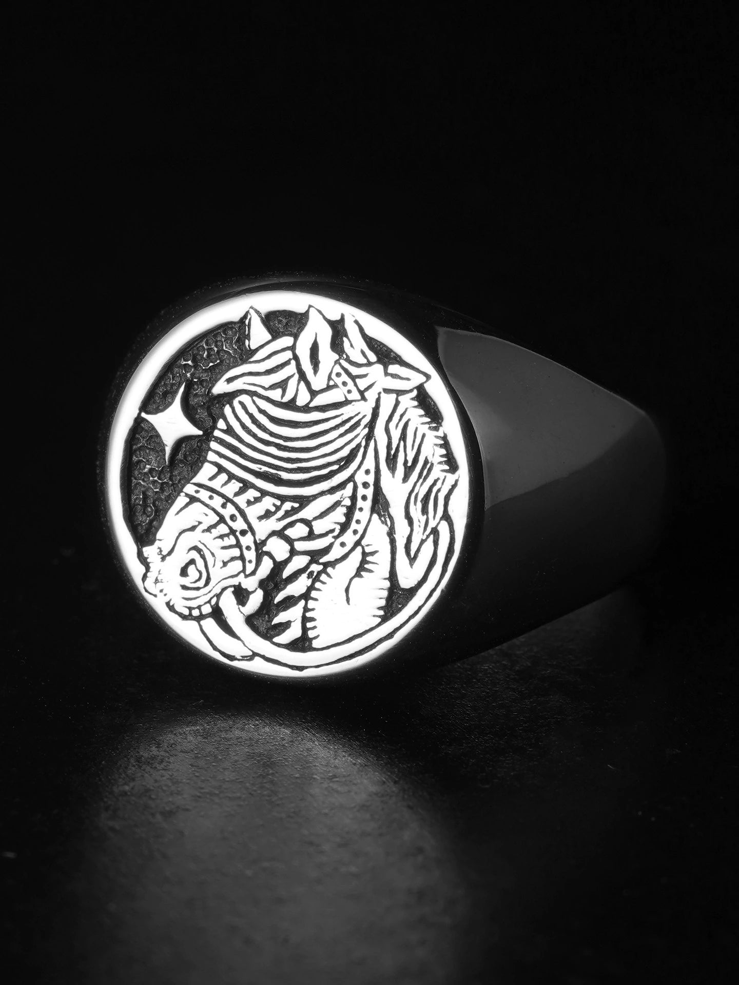 Horse Signet 925 Sterling Silver Biker Ring - view 2