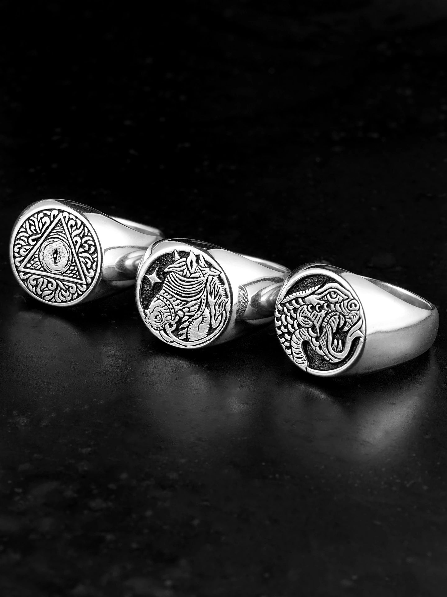 Horse Signet 925 Sterling Silver Biker Ring - view 3