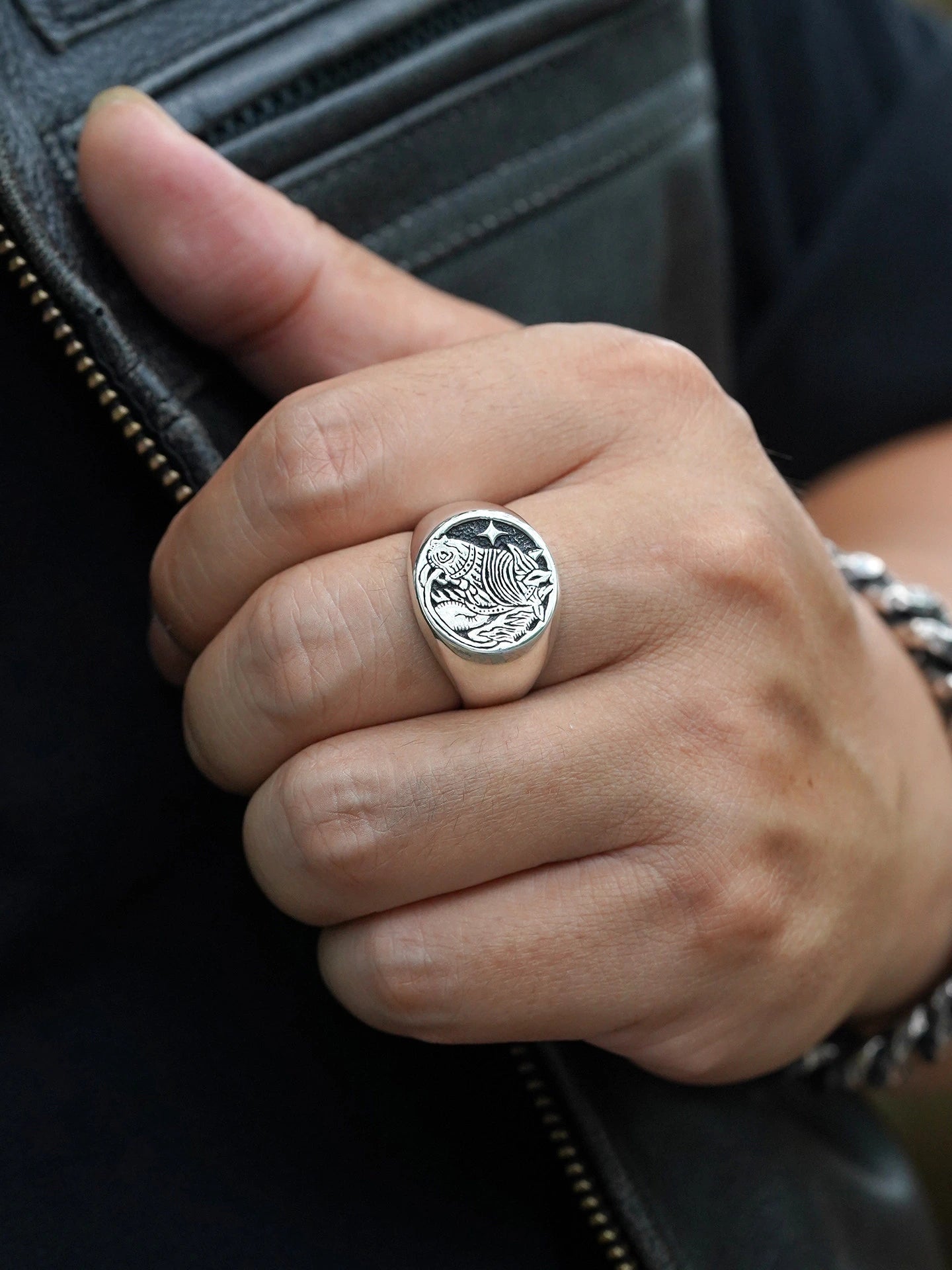Horse Signet 925 Sterling Silver Biker Ring - view 4