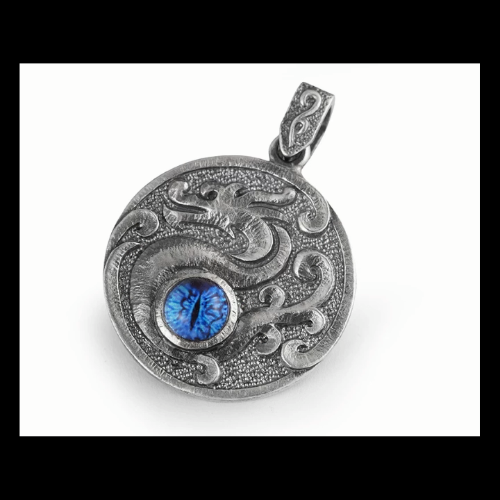 Ice Dragon eye sterling silver biker pendant