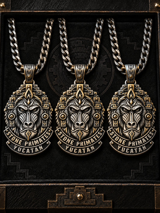 Club Membership represented by a unique custom motorcycle-club pendant with complete chain and sculptural mixed-metal architecture.