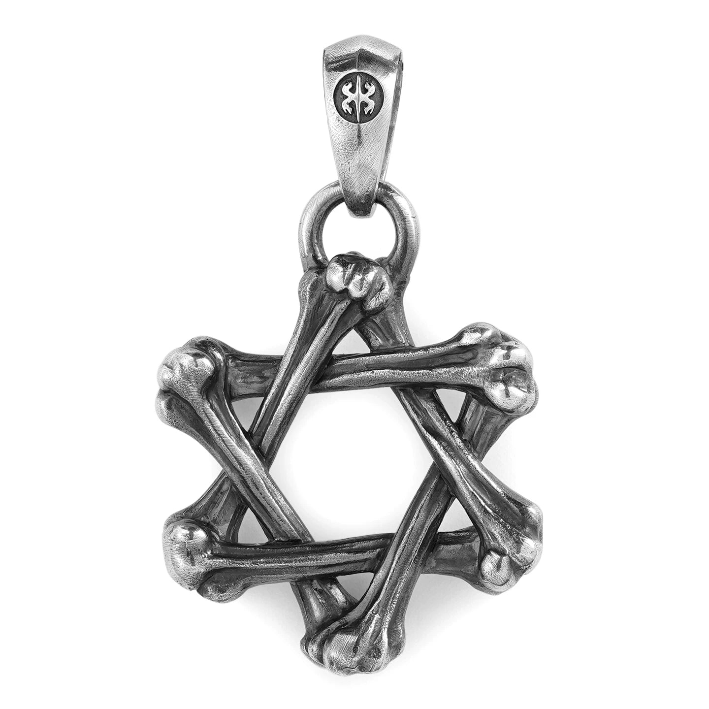 Full product view of bone hexagram sterling silver pendant