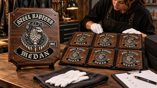 One founder plaque and a matching personalized motorcycle club event set.
