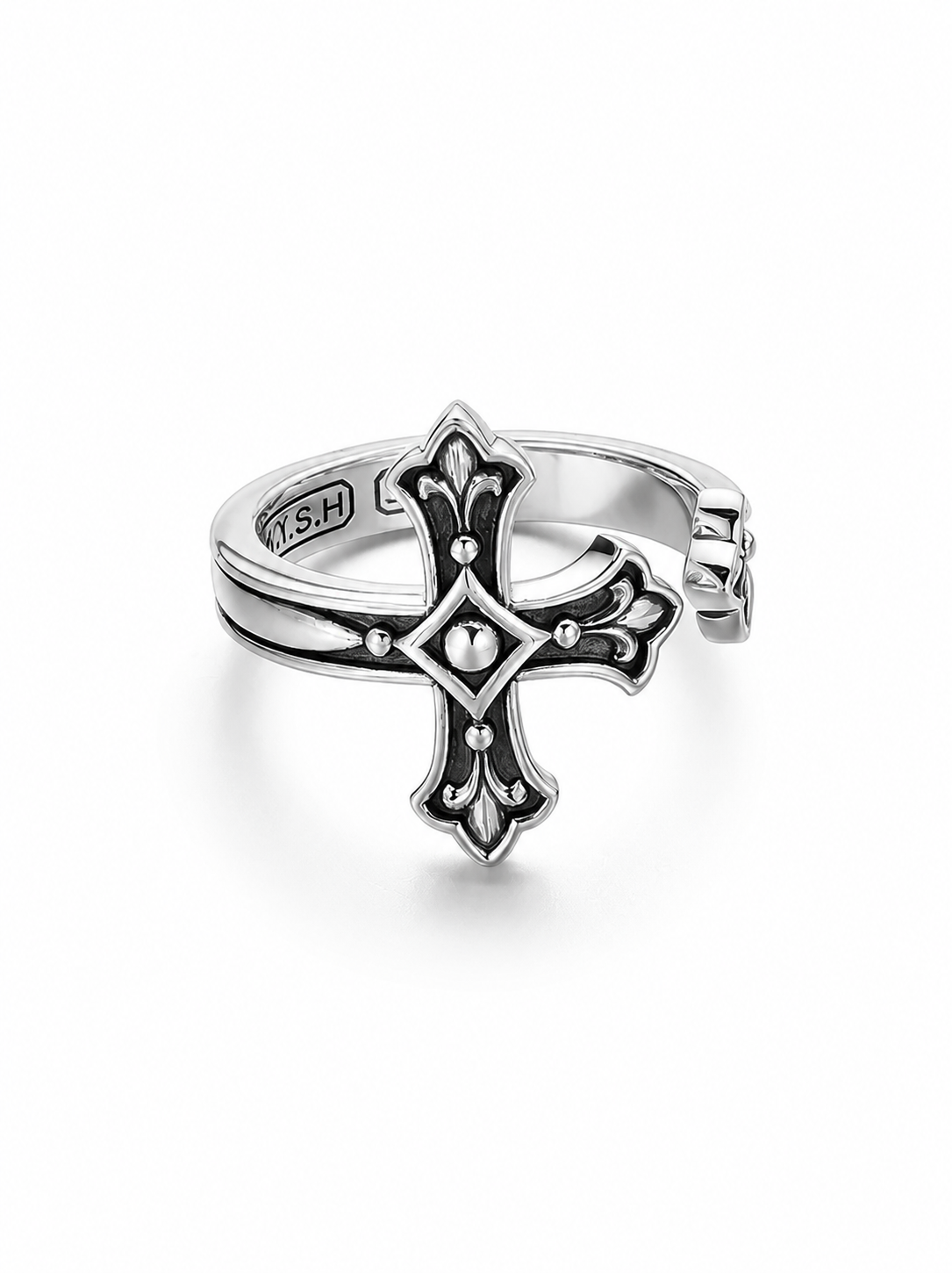 Iris Cross Sterling Silver Biker Ring - product view