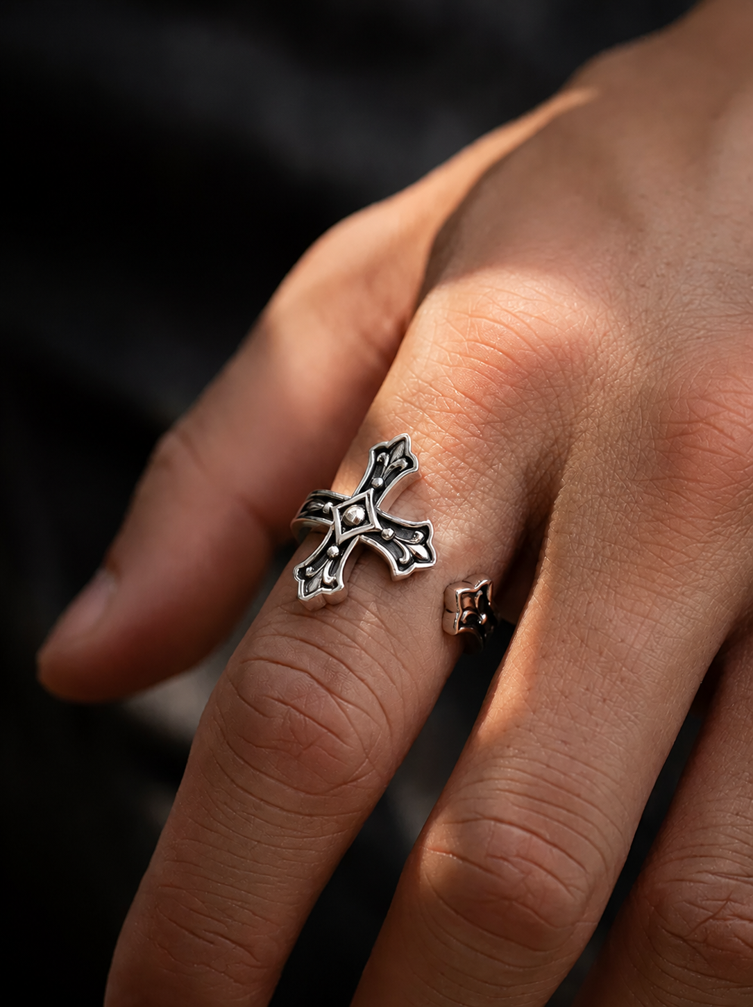 Iris Cross Sterling Silver Biker Ring - product view 2