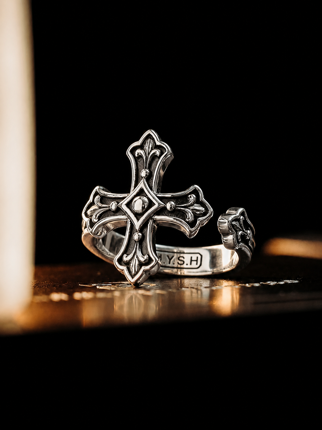 Iris Cross Sterling Silver Biker Ring - product view 4