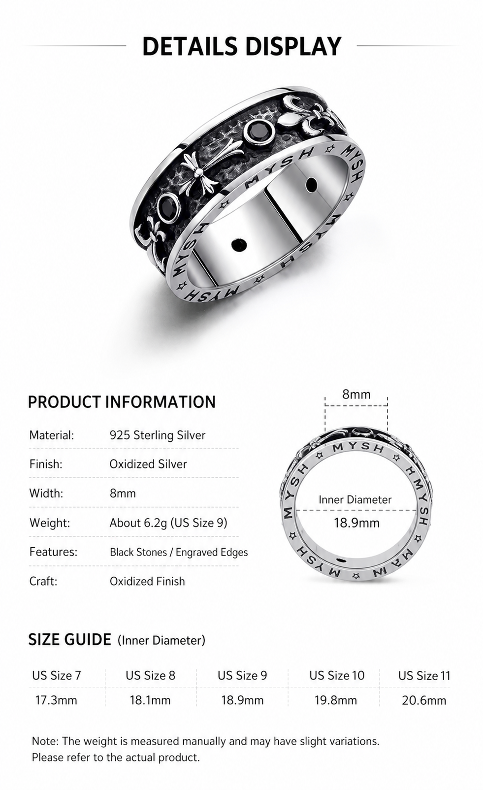 Iris Flower Relief Sterling Silver Biker Ring - English product detail 7