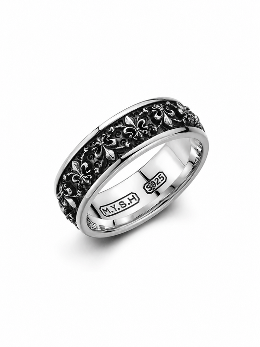 Iris Flower Sterling Silver Biker Ring - product view