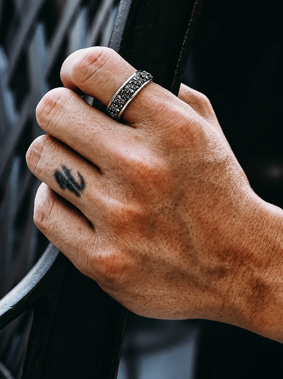 Iris Flower Sterling Silver Biker Ring - product view 2