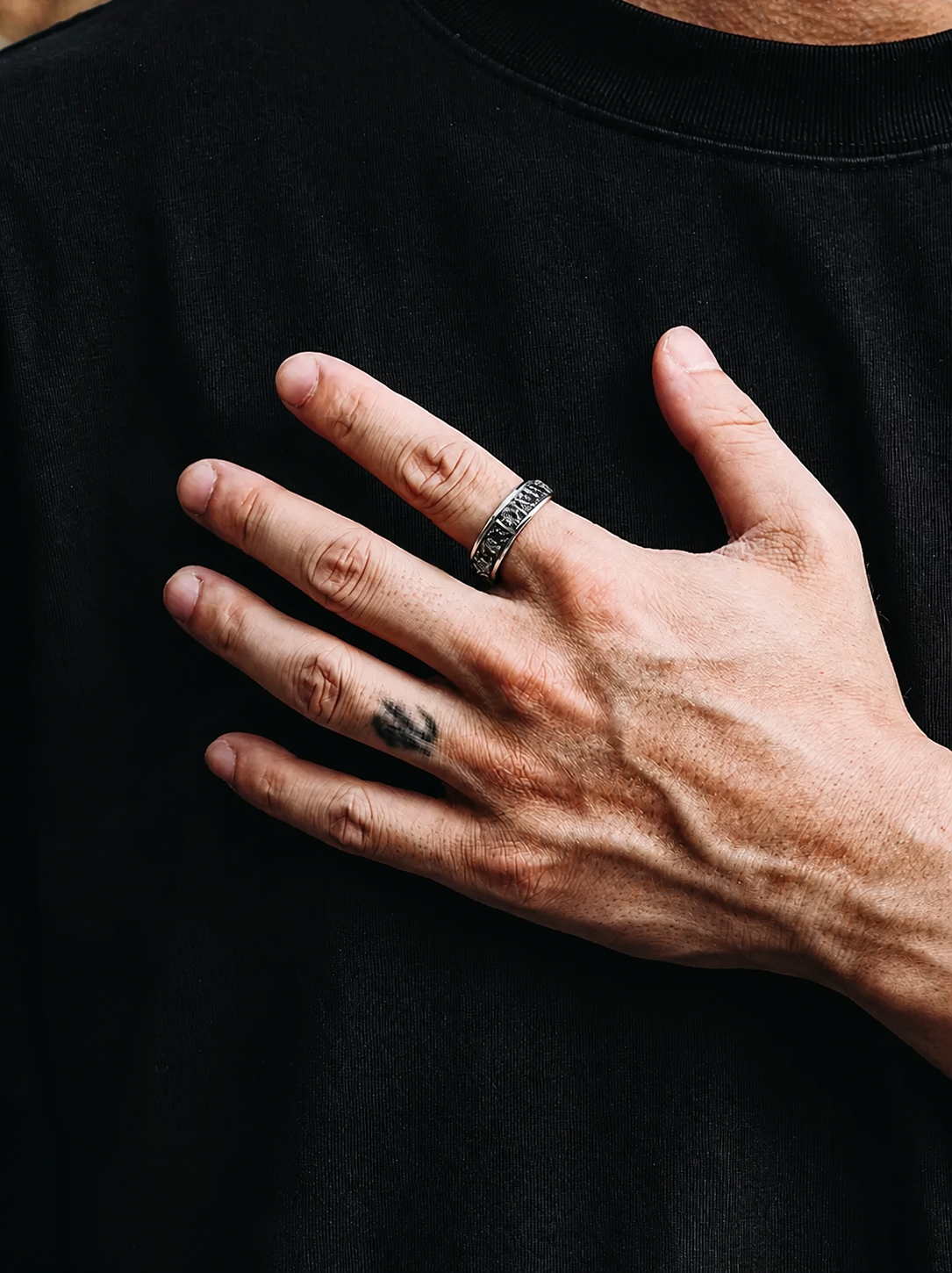 Iris Flower Sterling Silver Biker Ring - product view 4