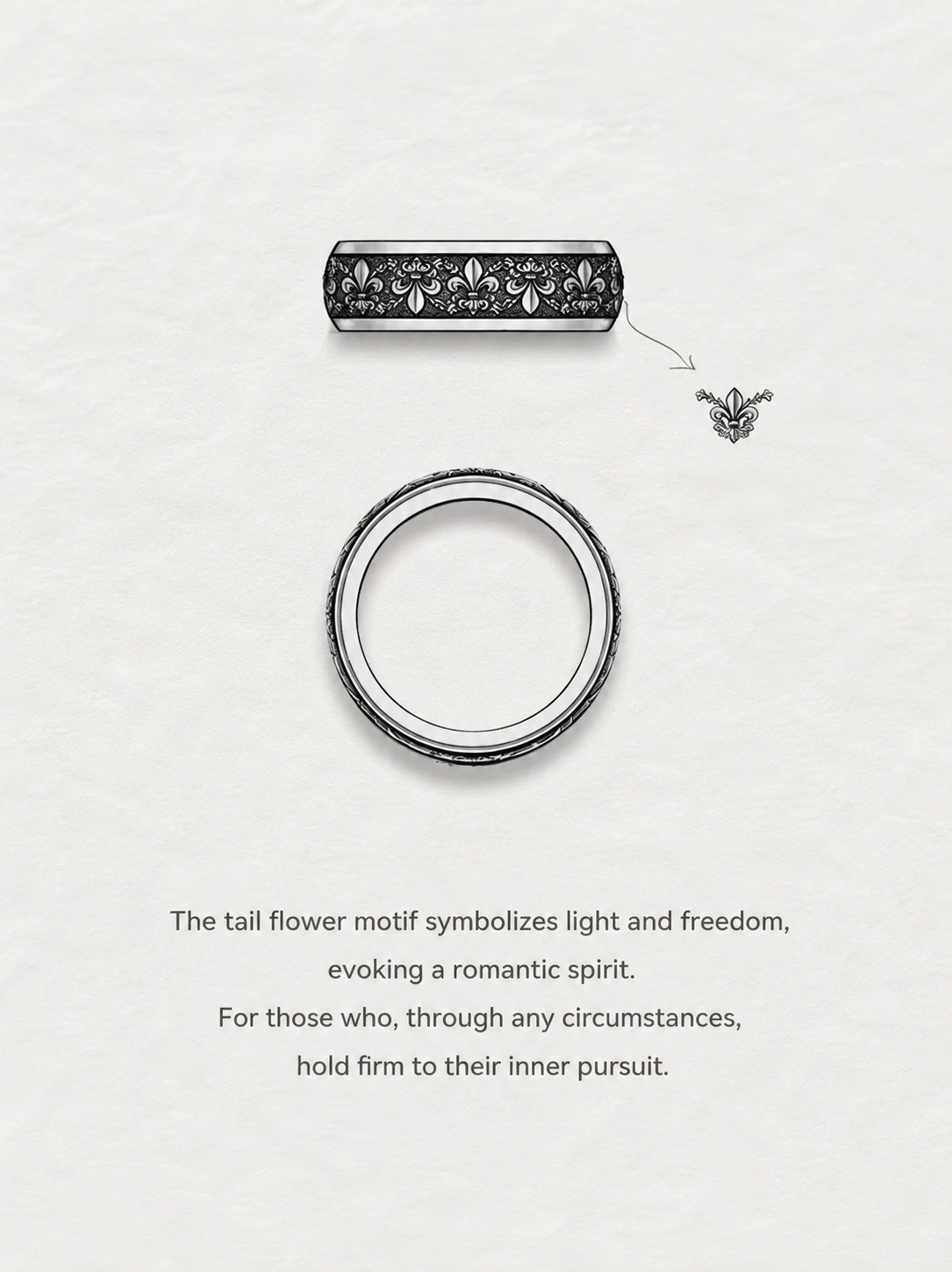 Iris Flower Sterling Silver Biker Ring - product view 5