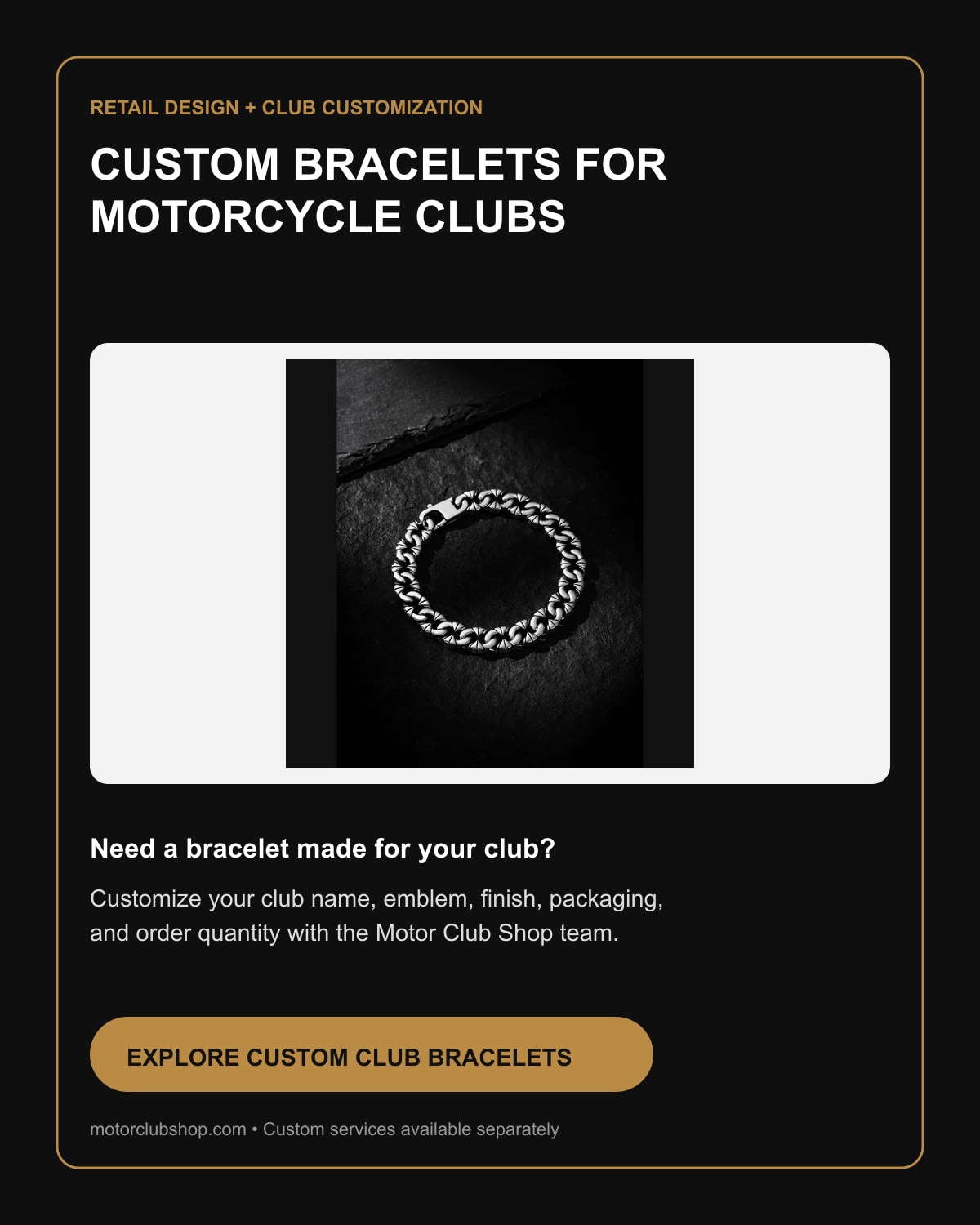 Custom motorcycle club bracelets by Motor Club Shop