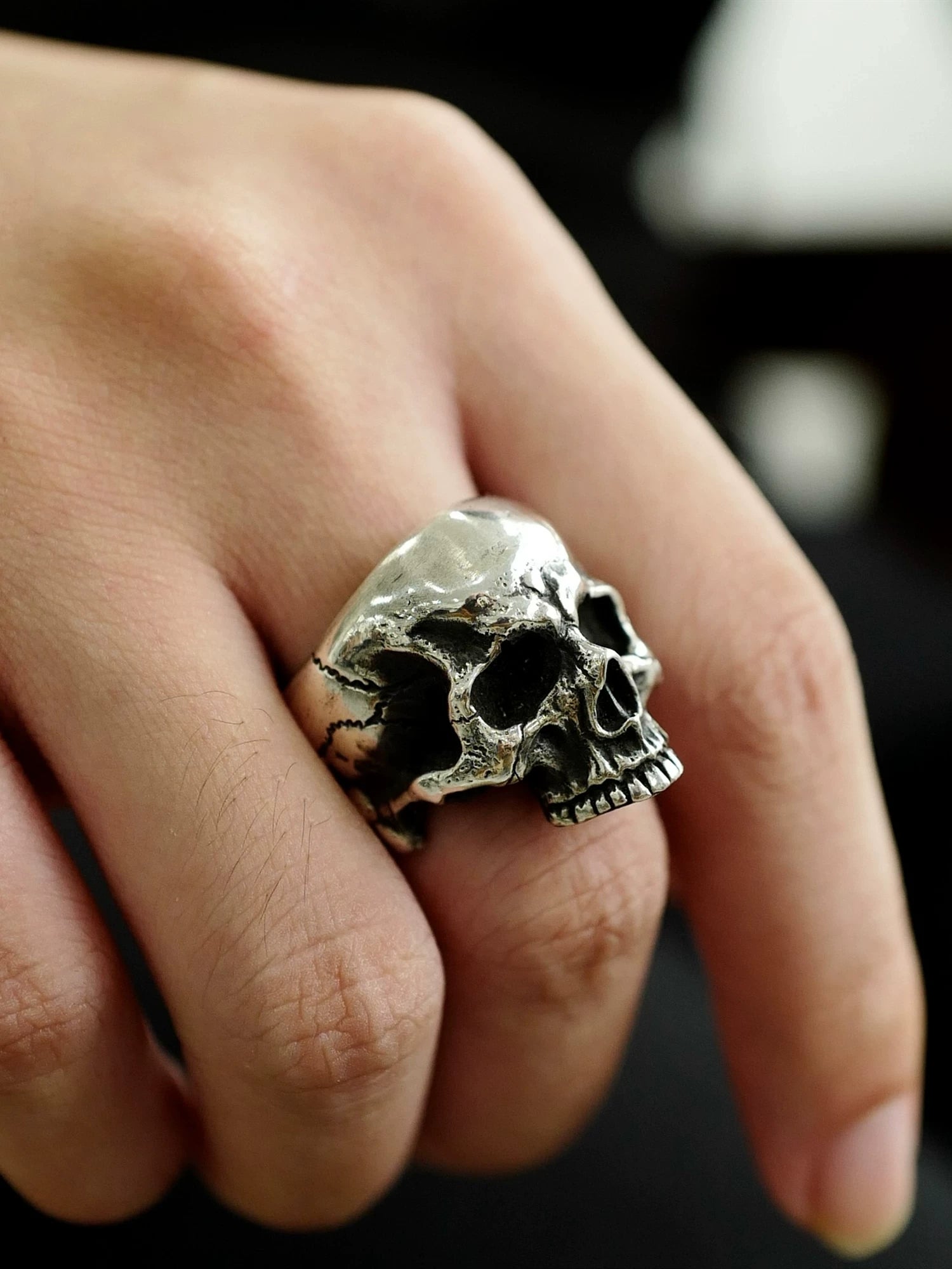 Jawless Skull 925 Sterling Silver Biker Ring — view 5