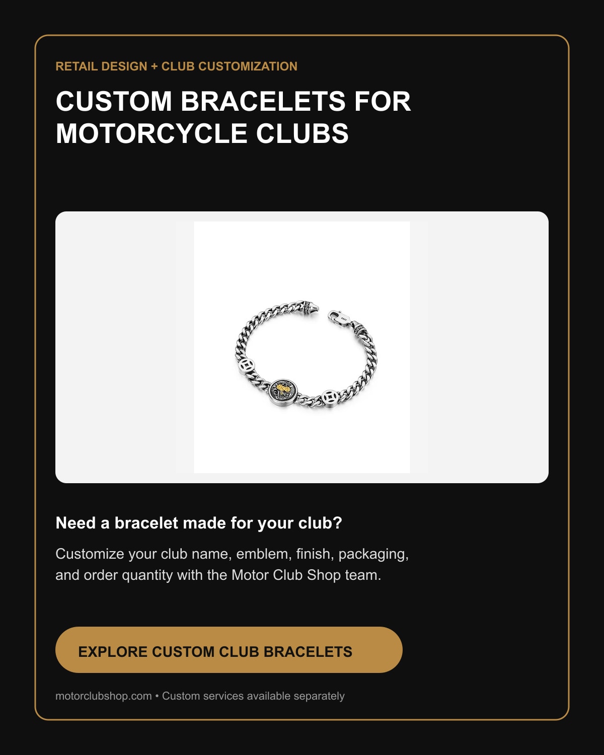 Custom motorcycle club bracelets by Motor Club Shop