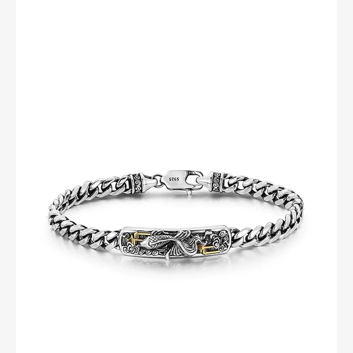 Koi Leaping Dragon Gate Silver Biker Bracelet – product view