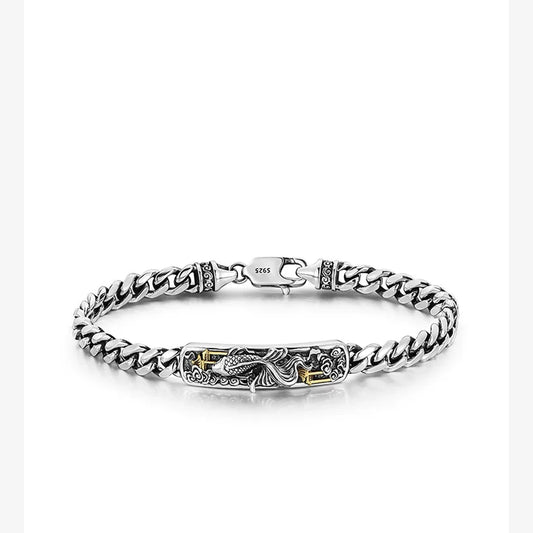 Koi Leaping Dragon Gate Silver Biker Bracelet – product view
