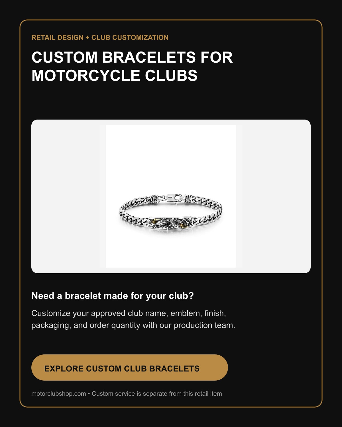 Custom motorcycle club bracelets by Motor Club Shop