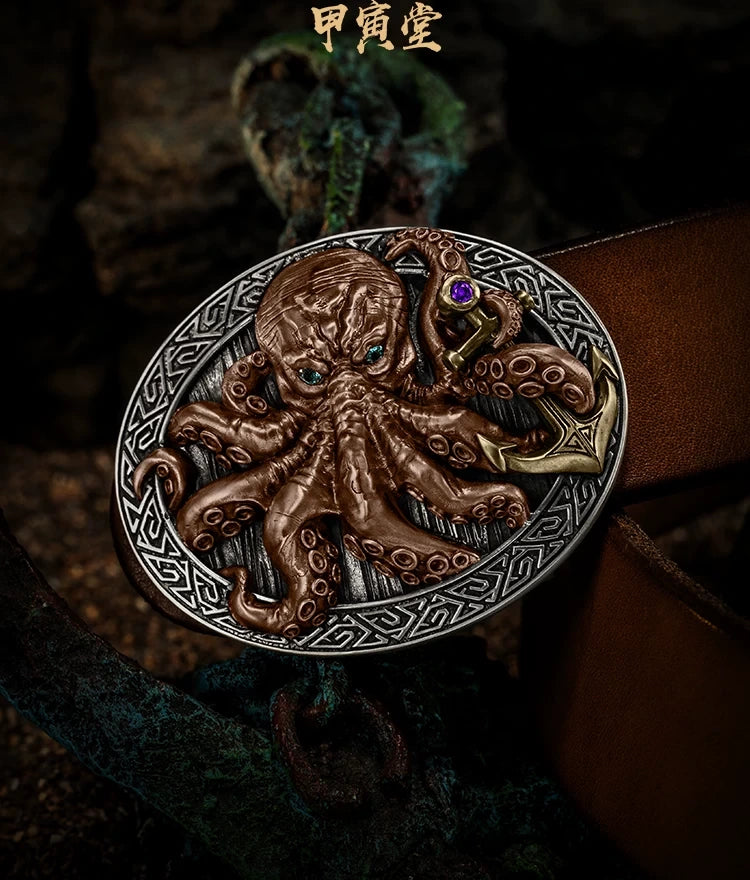 Kraken Octopus 3D Relief Biker Belt Buckle detail view 1