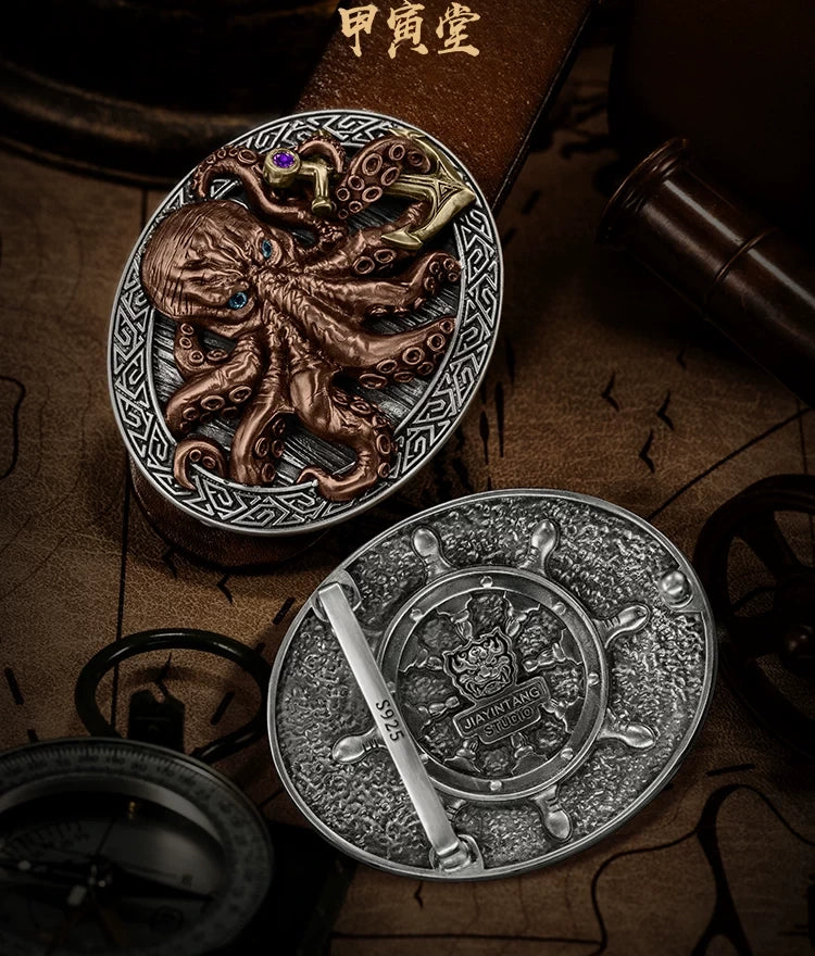 Kraken Octopus 3D Relief Biker Belt Buckle detail view 2