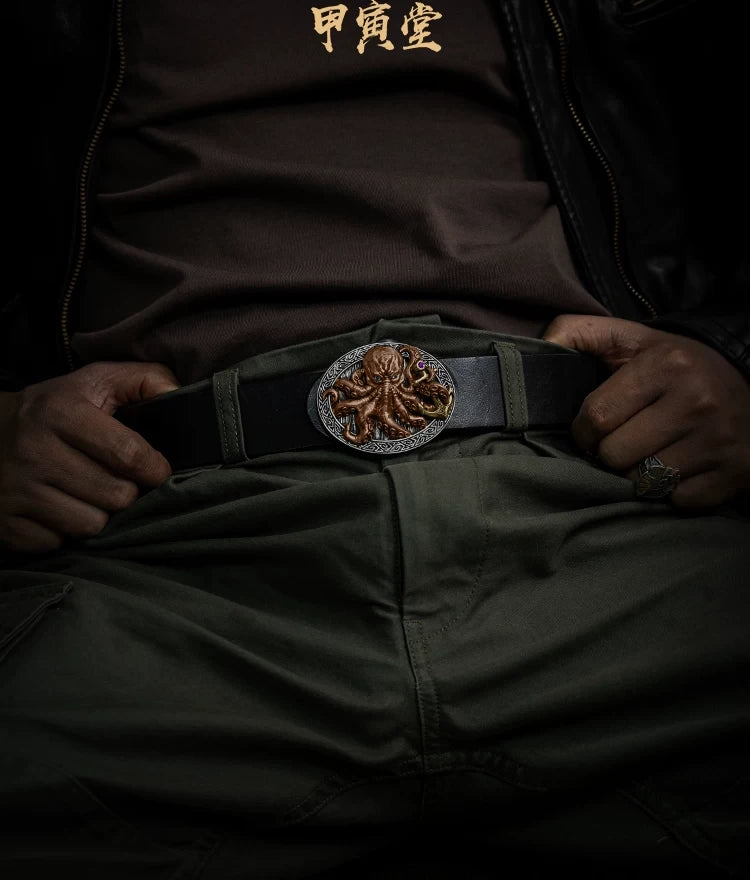 Kraken Octopus 3D Relief Biker Belt Buckle detail view 3