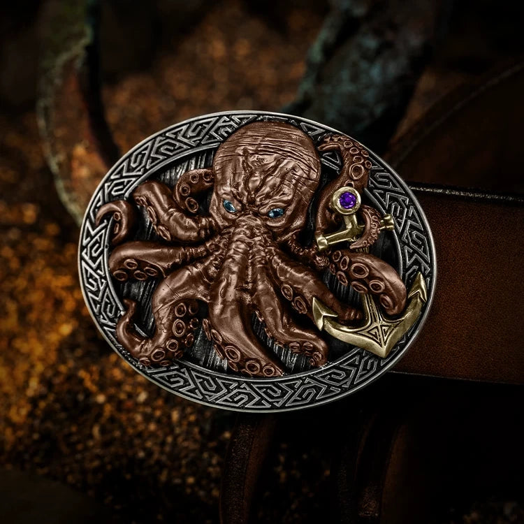 Kraken Octopus 3D Relief Biker Belt Buckle product view
